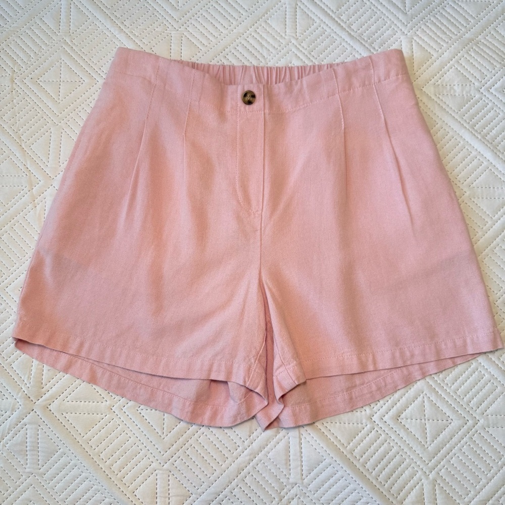 Vero Moda High Waist Pleated Linen Blend Pink Shorts Size Small